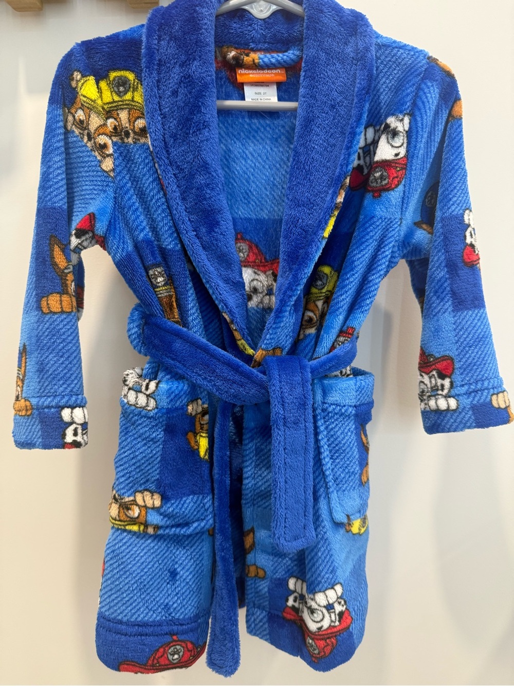 Nickelodeon Paw Patrol Royal Blue Plush Kids Robe with Character Print
